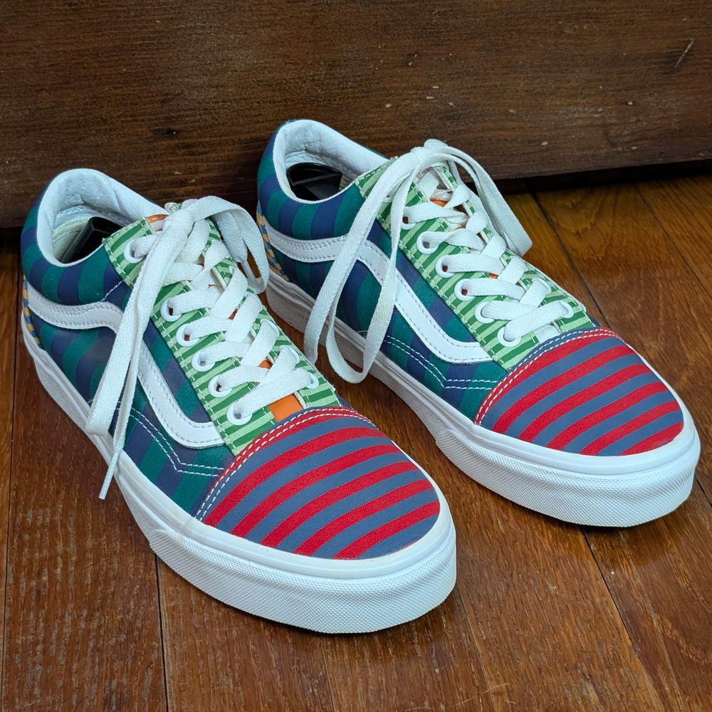VANS Old Skool Multi-Colored  Stripes Color Block Shoes NWOT Wm's 8.5 Men's 7